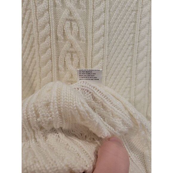 Chunky Cable Knit Cream Turtleneck Sweater Dress Medium Fisherman Core - Picture 6 of 7
